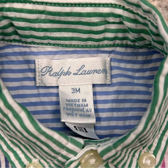 Ralph Lauren Striped Seersucker One Piece Romper Pink Blue Green white 3 Months - Picture 5 of 5